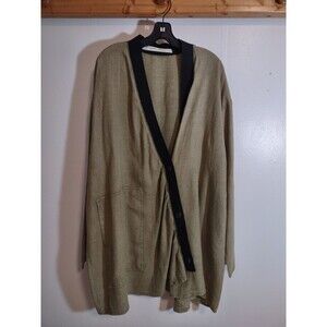 Cynthia Ashby S Sage Green Linen Coat Button Wrap Kimono Designer Art to Wear